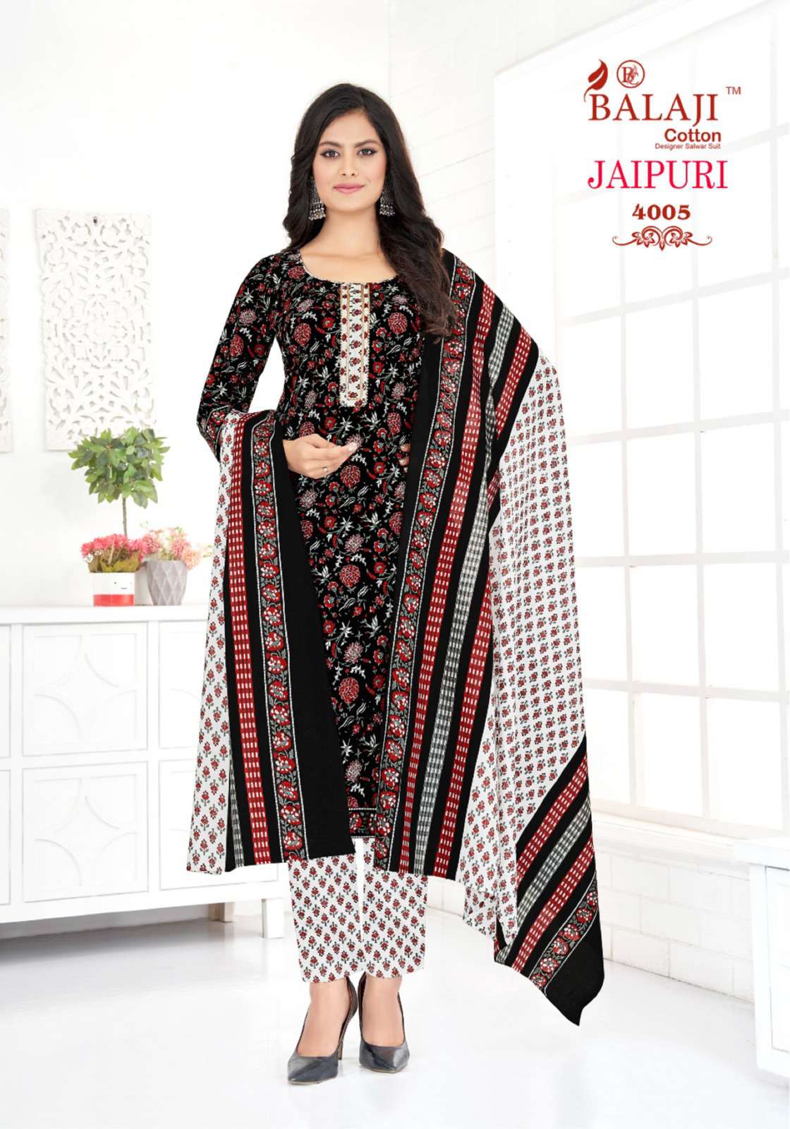 balaji cotton jaipuri vol-4 4007-4012 series designer fancy traditiona wear wholesaler surat