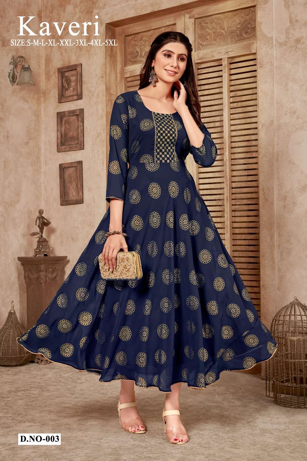 banwery kaveri 001-006 series designer latest floor length gown kurti wholesaler surat