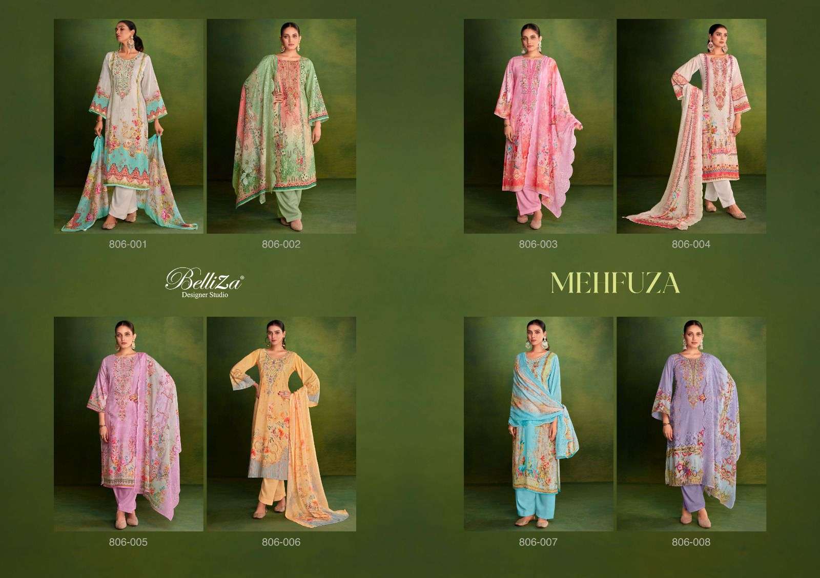 belliza mehfuza 806-001-008 series designer wedding wear pakistani salwar kameez wholesaler