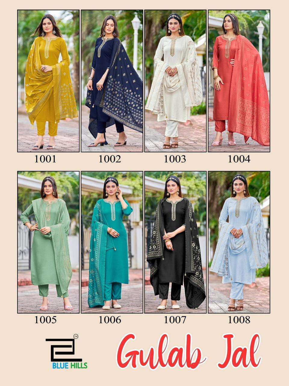 bluehills gulab jal 1001-1008 series designer fancy trendy kurti set wholesaler surat gujarat
