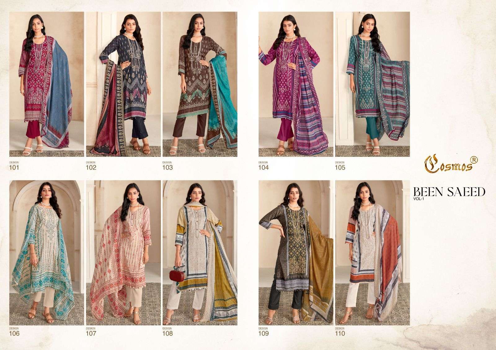 cosmos bin saeed vol-1 101-110 series designer fancy pakistani salwar kameez wholesaler surat gujarat