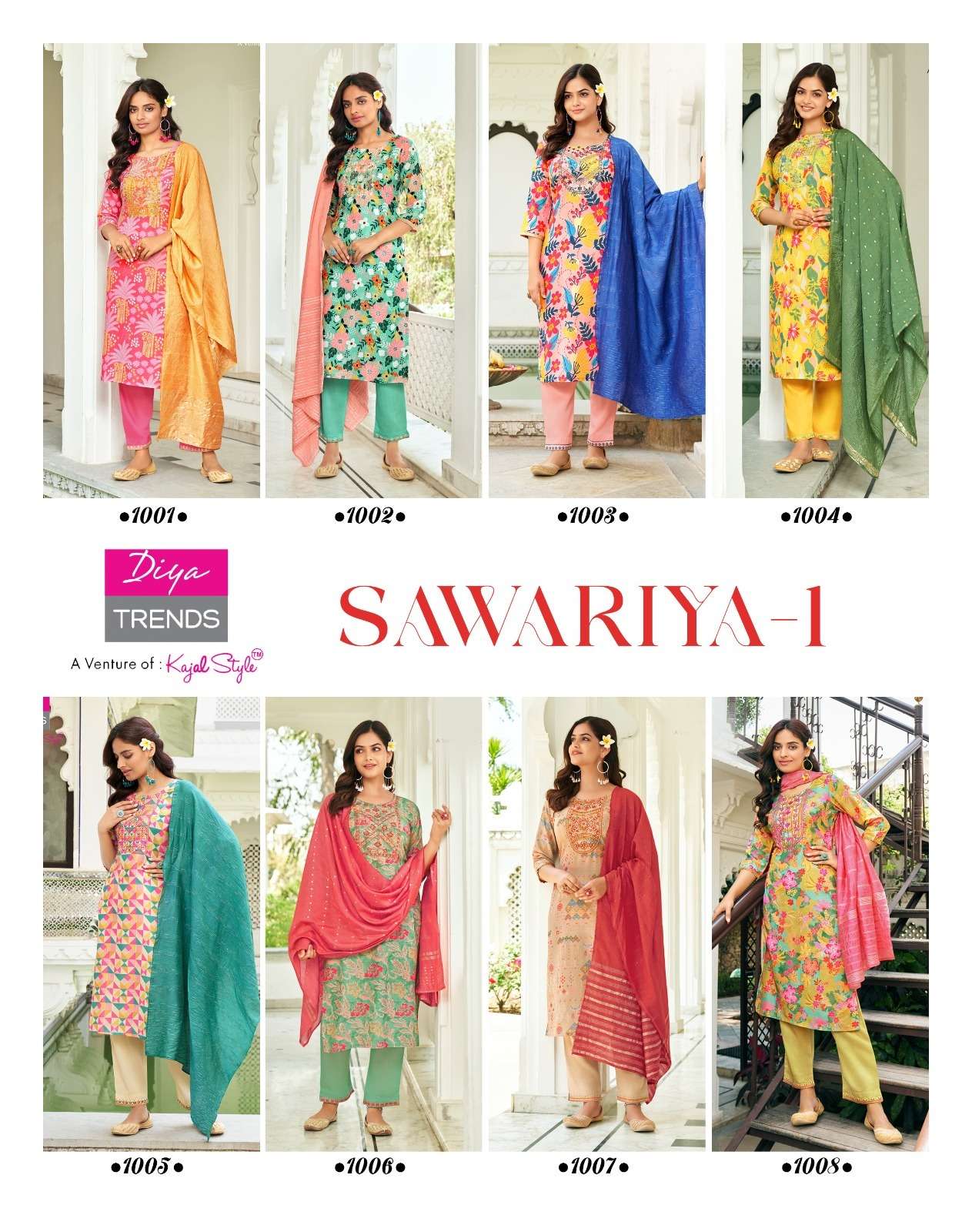 diya trends sawariya vol-1 1001-1008 series designer fancy kurti set wholesaler surat gujarat
