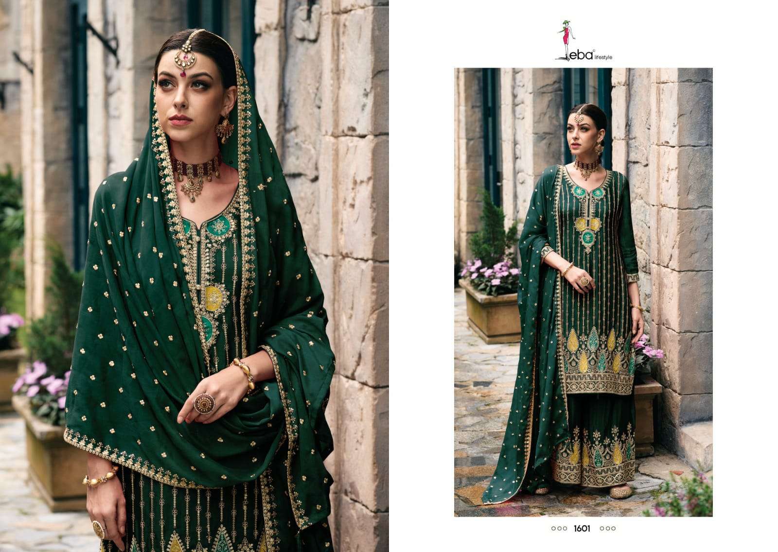 eba alka 1600-1603 series designer fancy latest wedding wear sharara suit wholesaler surat gujarat