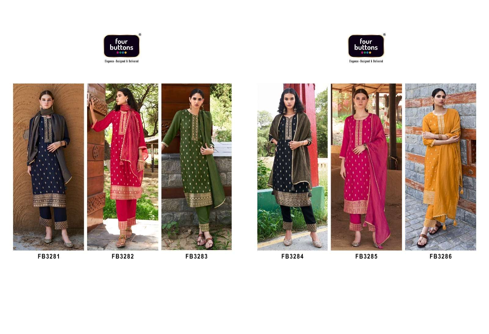 four buttons afreen 3281-3286 series designer readymade salwar kameez wholesaler surat gujarat