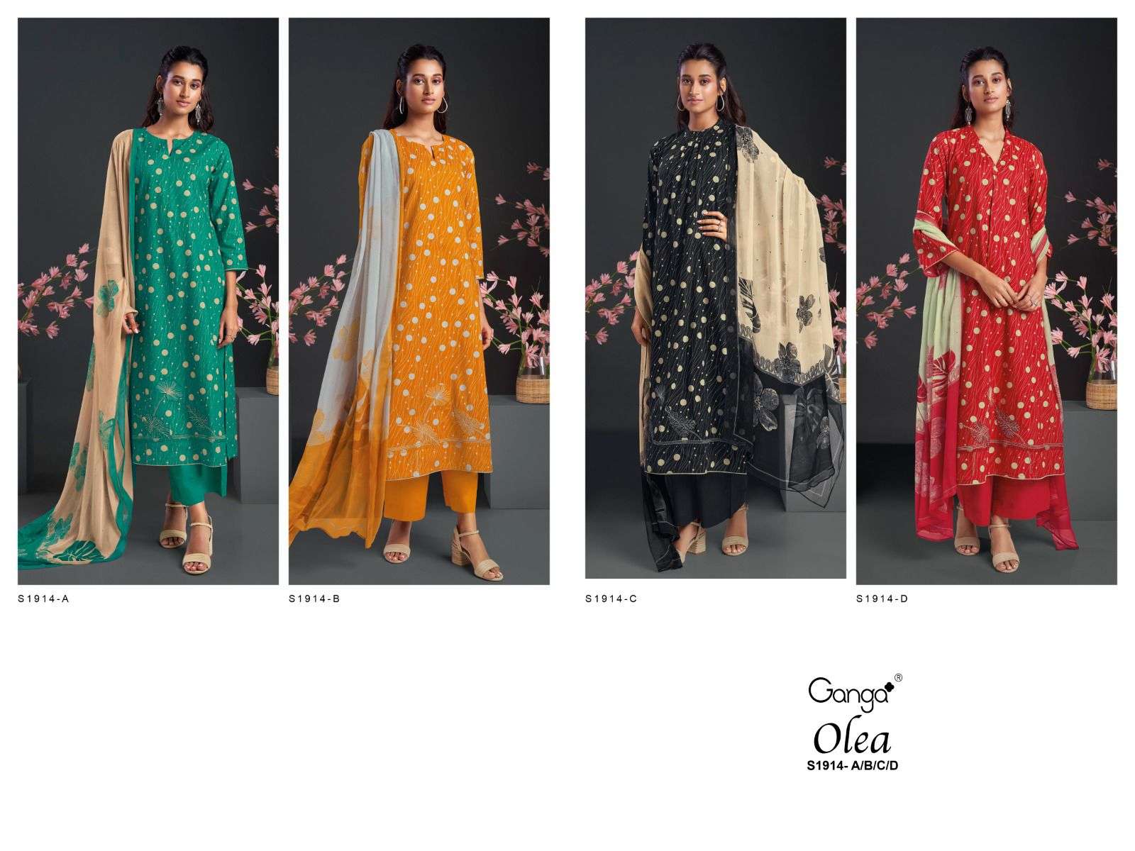 ganga olea 1914 premium cotton designer unstich dress material collection surat