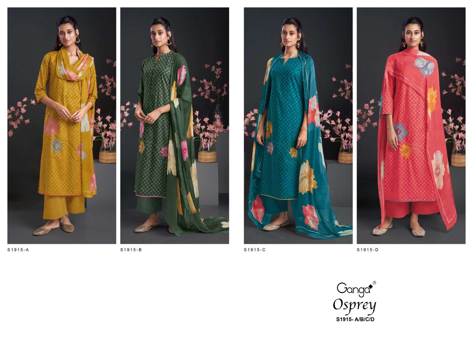 ganga osprey 1915 colours series designer fancy wedding wear salwar kameez wholesaler surat