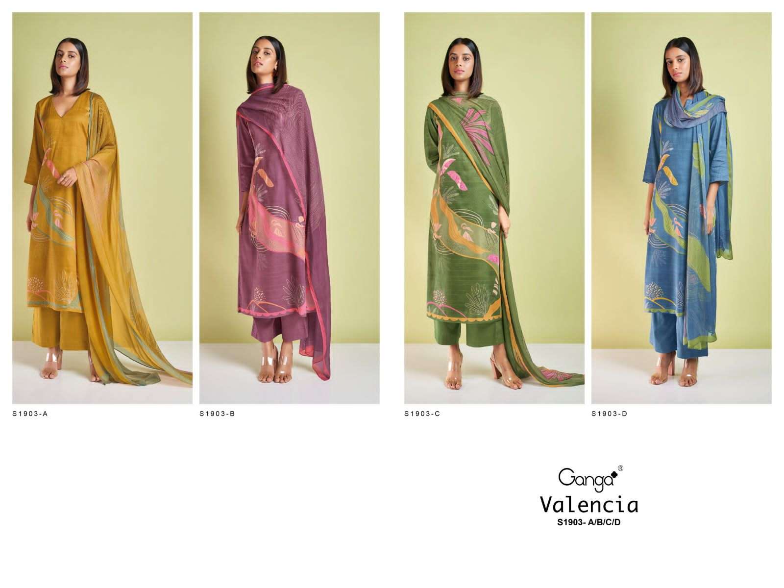 ganga valencia 1903 colour designer fancy straight cut salwar kameez wholesaler surat gujarat