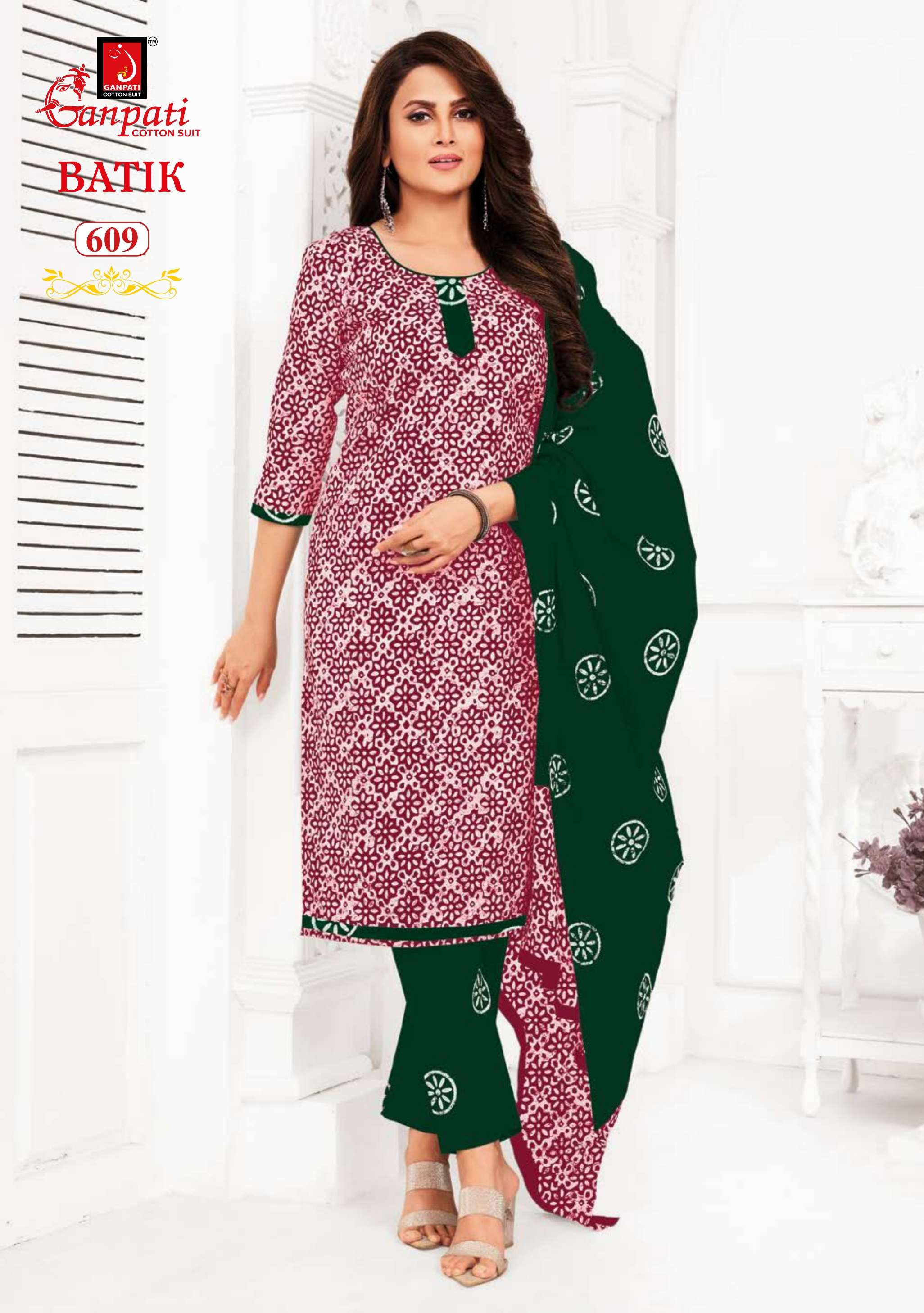 ganpati cotton suits batik vol-6 601-615 series designer cotton salwar kameez wholesaler surat gujarat
