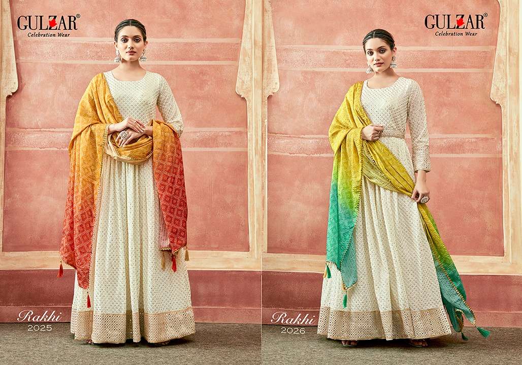 gulzar rakhi 2025-2026 series latest rakhi festival special anarkali gown with fancy dupatta wholesale price surat