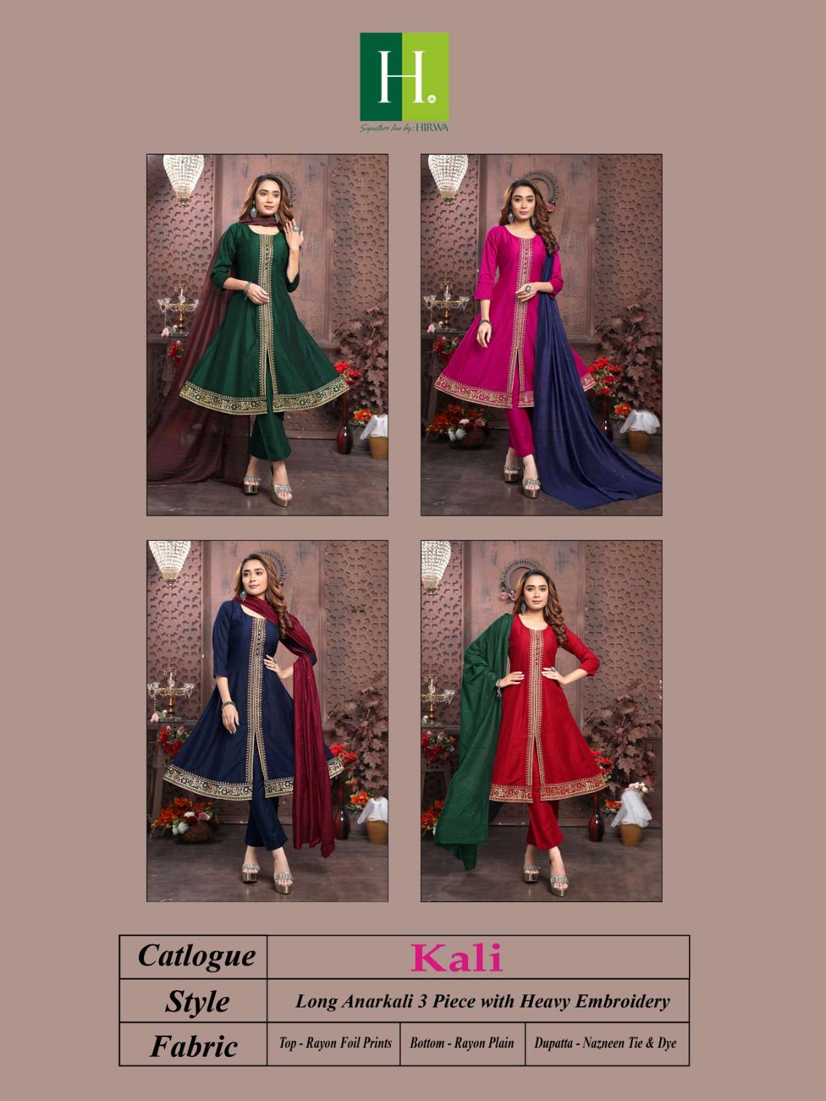 hirwa kali 101-104 series designer wedding wear kurti set wholesaler surat gujarat