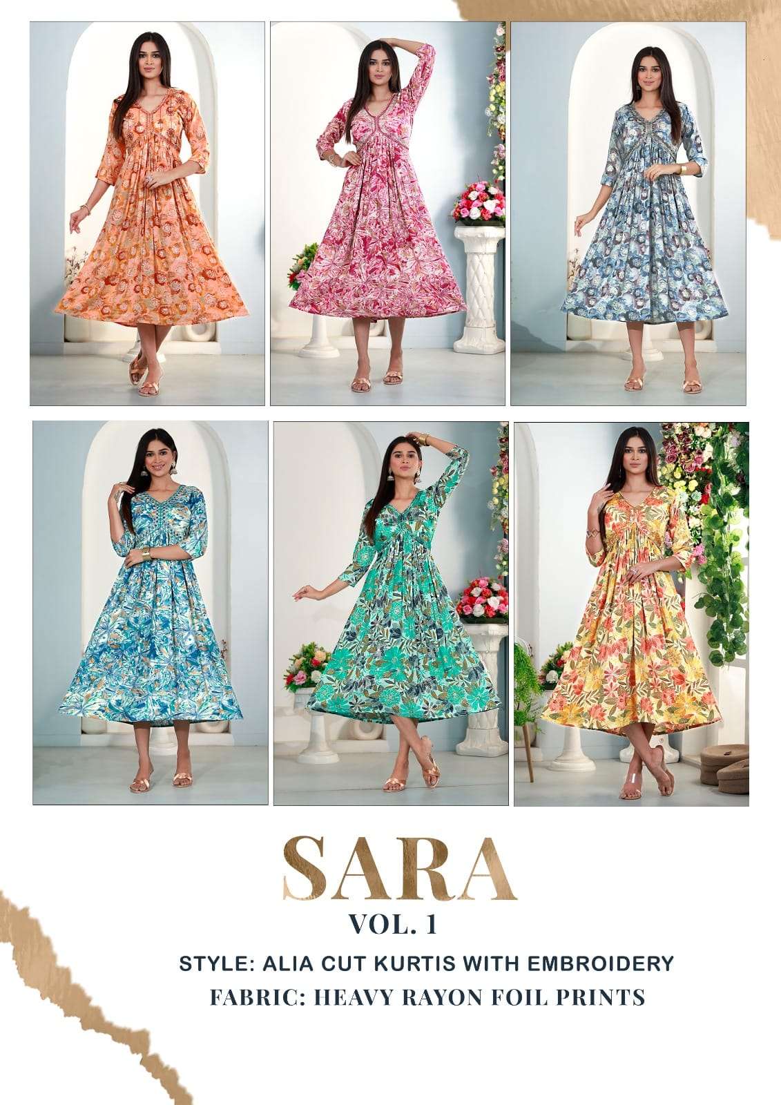 hirwa sara vol-1 101-106 series designer anarkali rayon with beautiful print at wholesale price surat gujarat