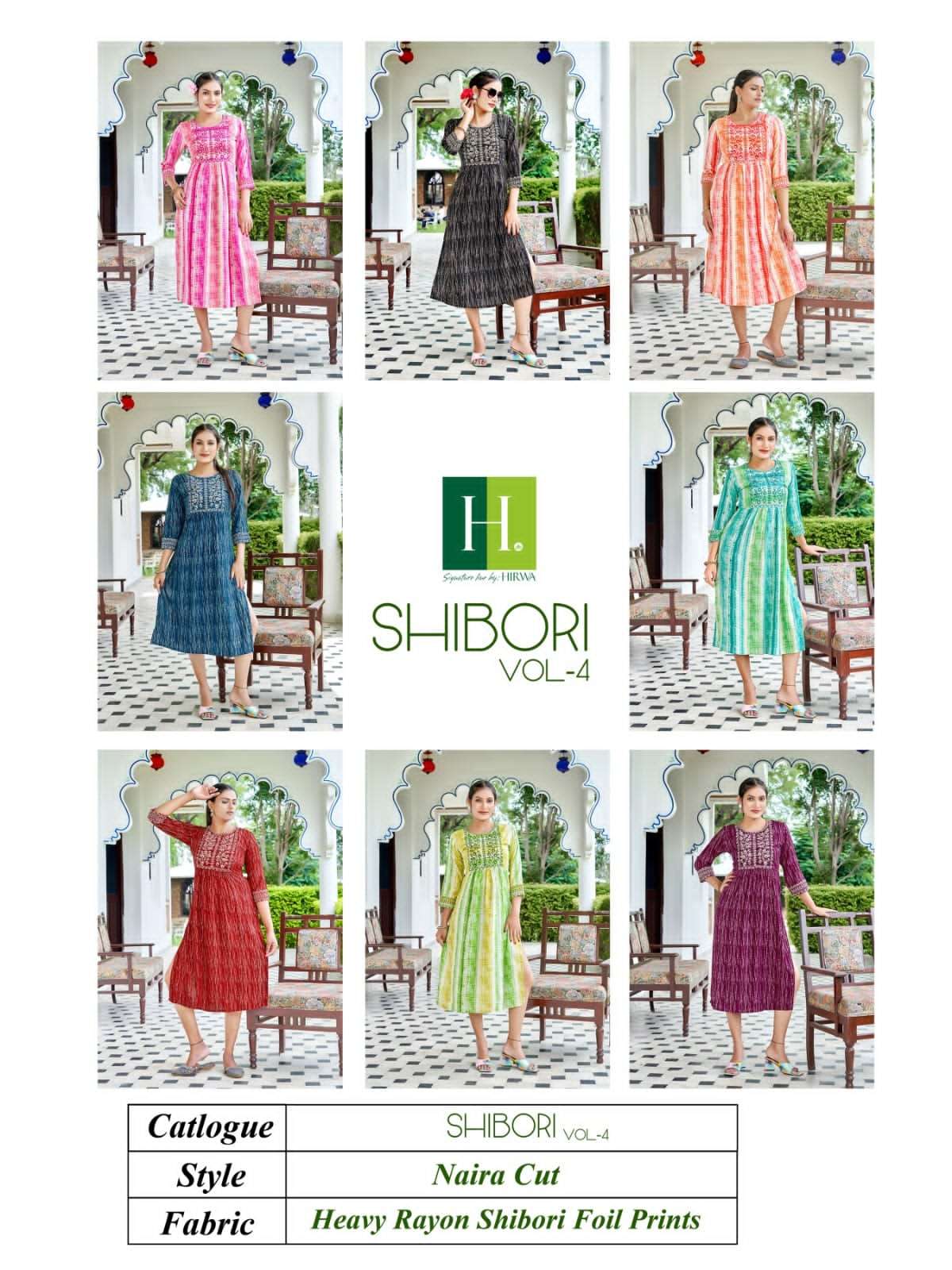 hirwa shibori 1001-1008 series designer fancy long kurti wholesaler surat gujarat