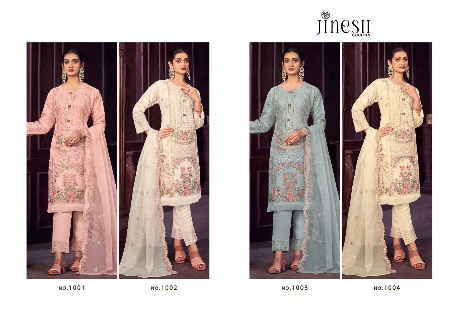 jinesh fida 1001-1004 series designer readymade pakistani salwar kameez wholesaler surat gujarat