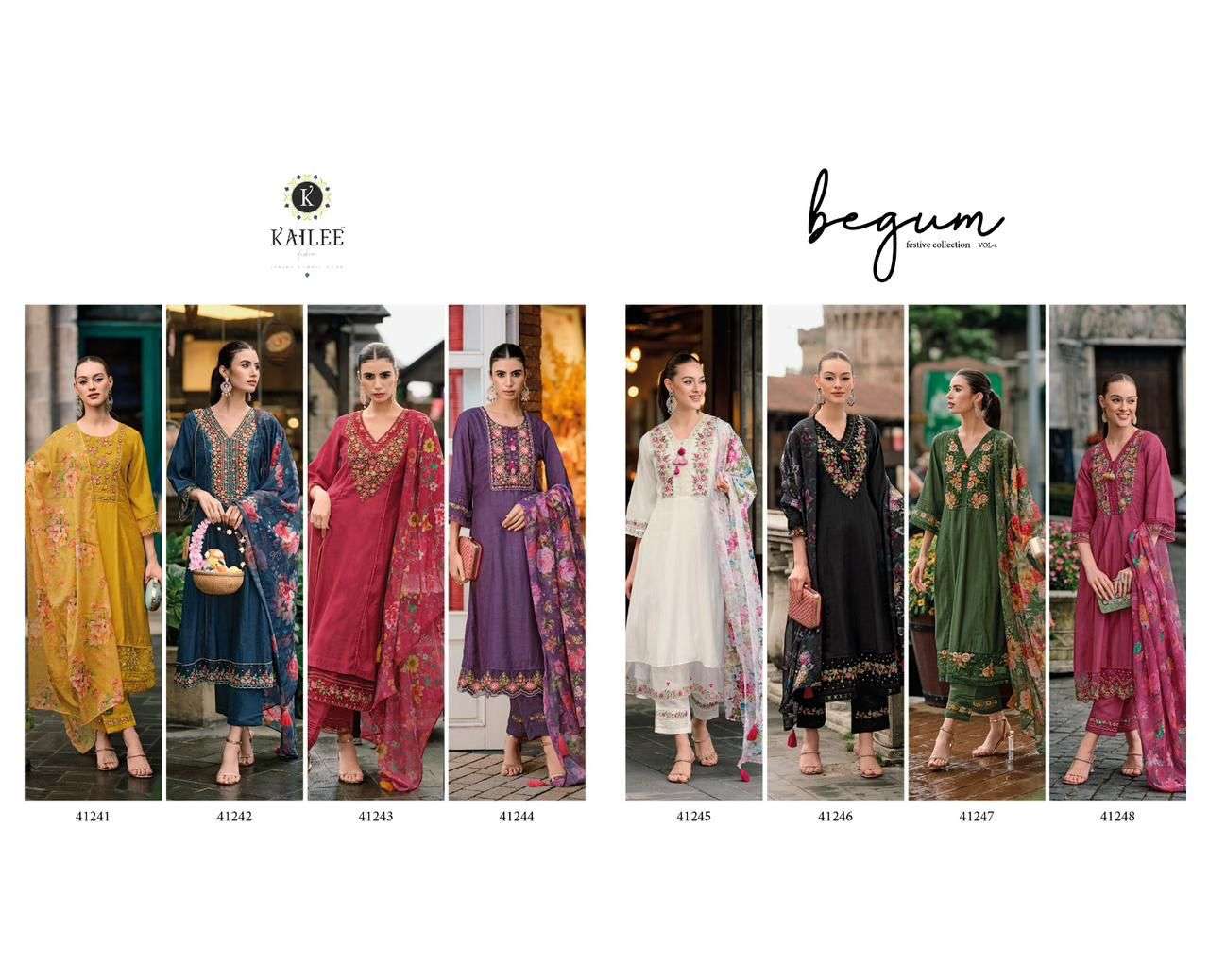 kailee fashion  begum vol-4 cat 41241-41248 series latest designer kurti wholesaler surat gujarat