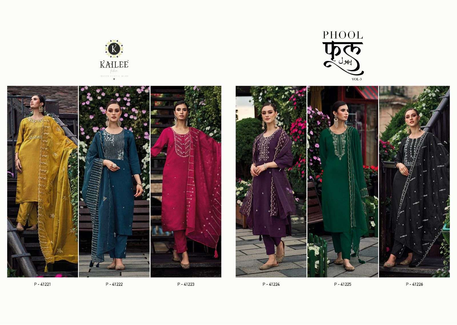 kailee phool vol-3 41221-41226 series designer wedding wear handwork kurti set wholesaler surat