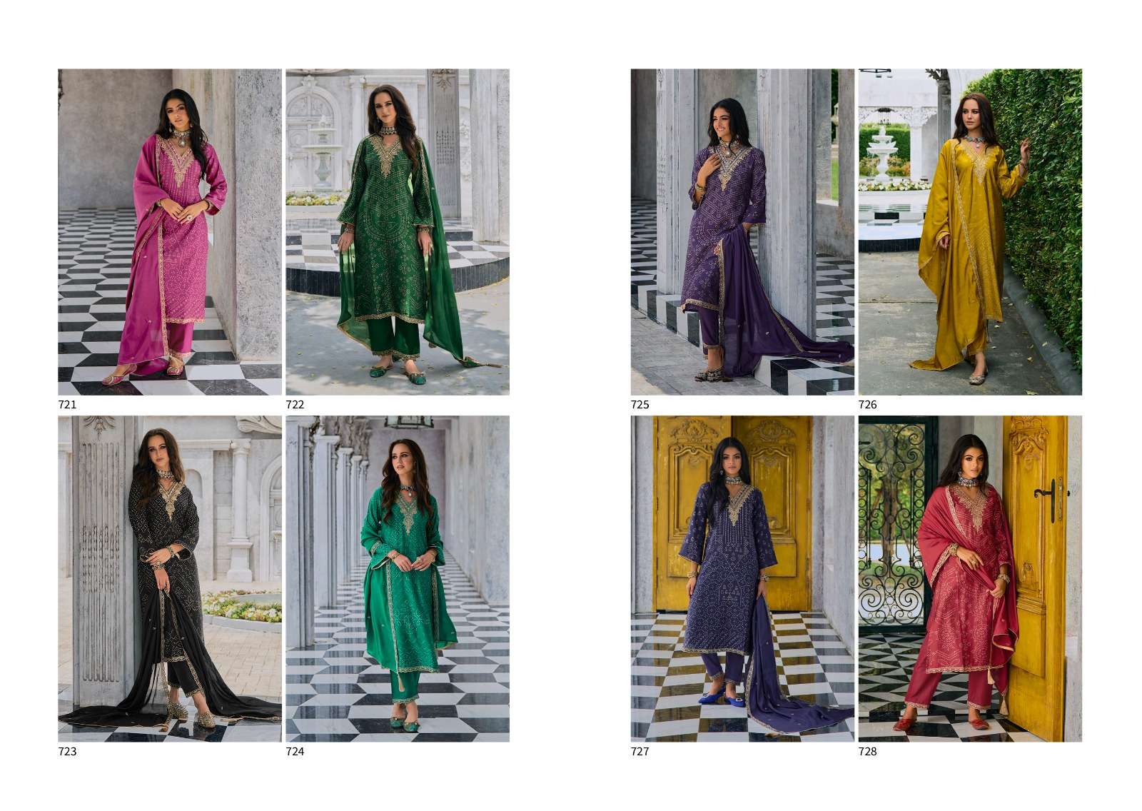 kilory silk of bandhej vol-2 721-728 series designer partywear salwar kameez wholesaler surat gujarat
