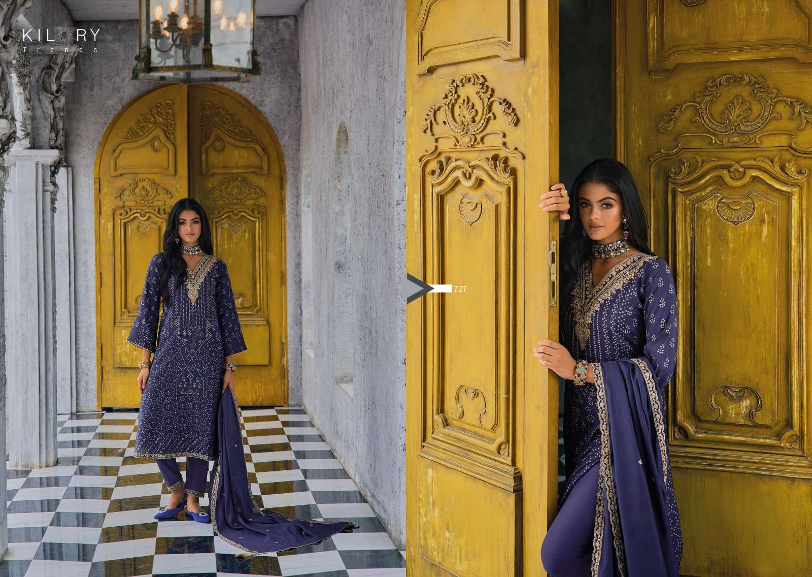 kilory silk of bandhej vol-2 721-728 series designer partywear salwar kameez wholesaler surat gujarat