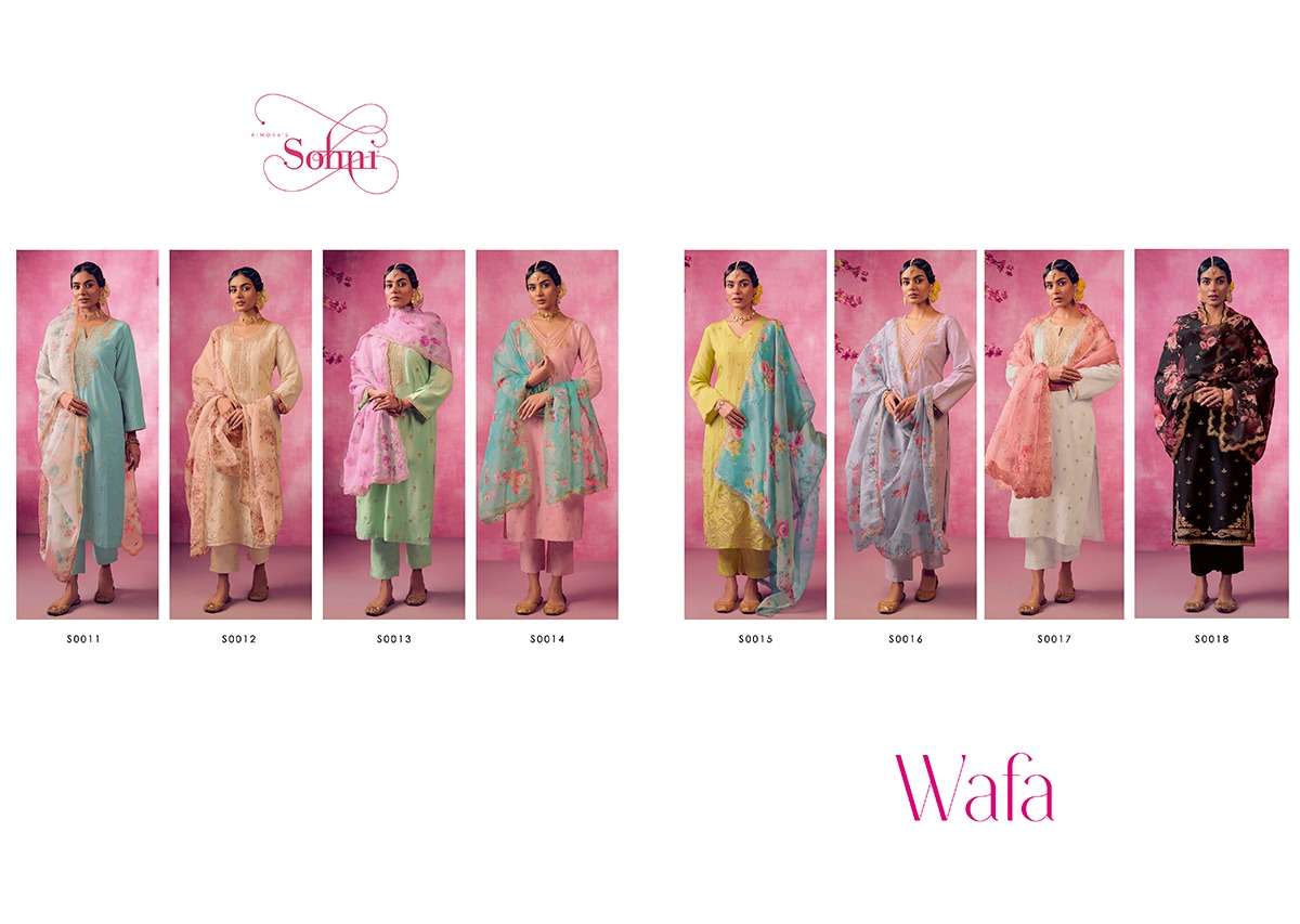 kimora sohni wafa 0011-0018 series designer latest pakistani salwar kameez wholesaler surat