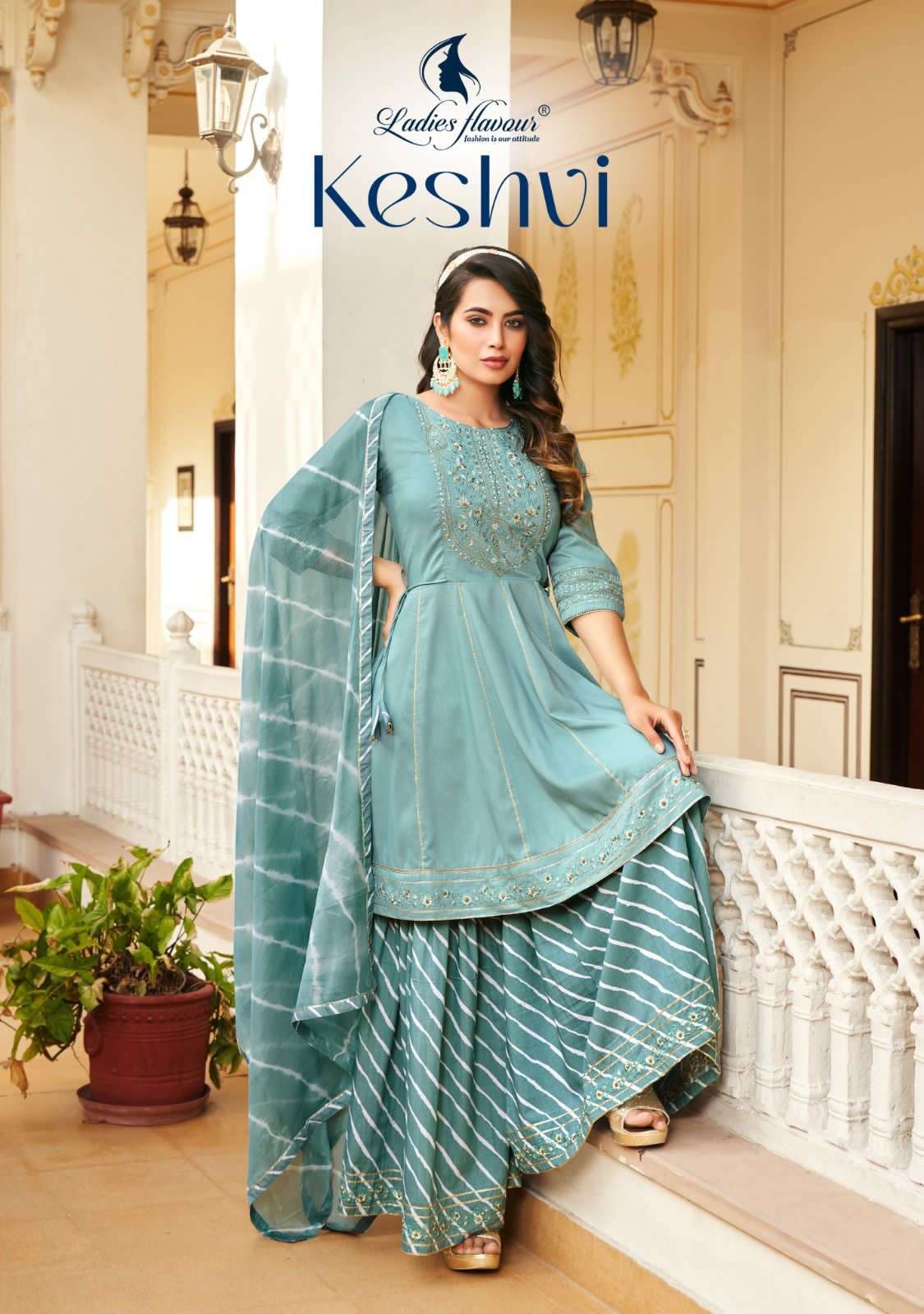 ladies flavour keshvi 2201 colour series designer sharara kurti wholesaler surat gujarat