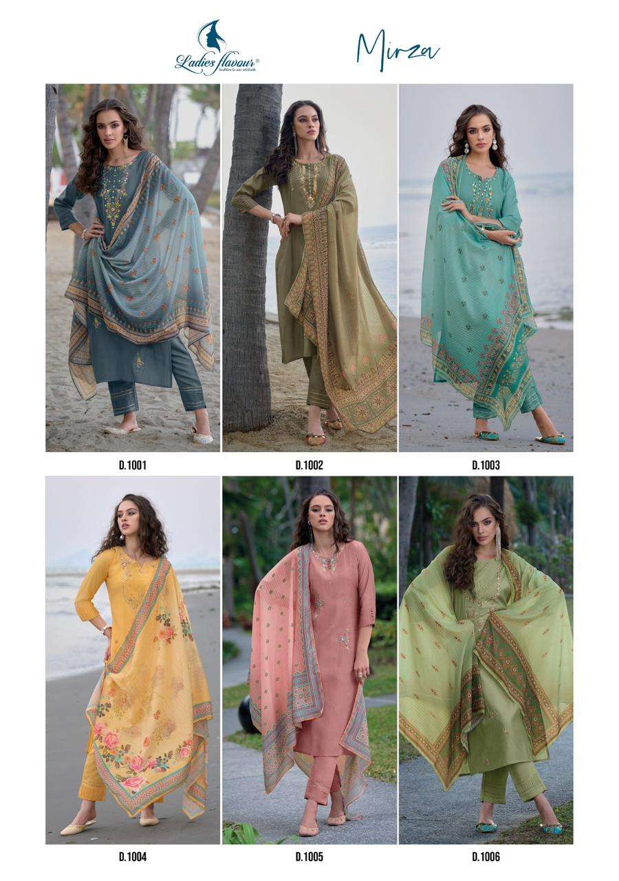 ladies flavour mirza 1001-1006 series designer fancy partywear kurti wholesaler surat gujarat
