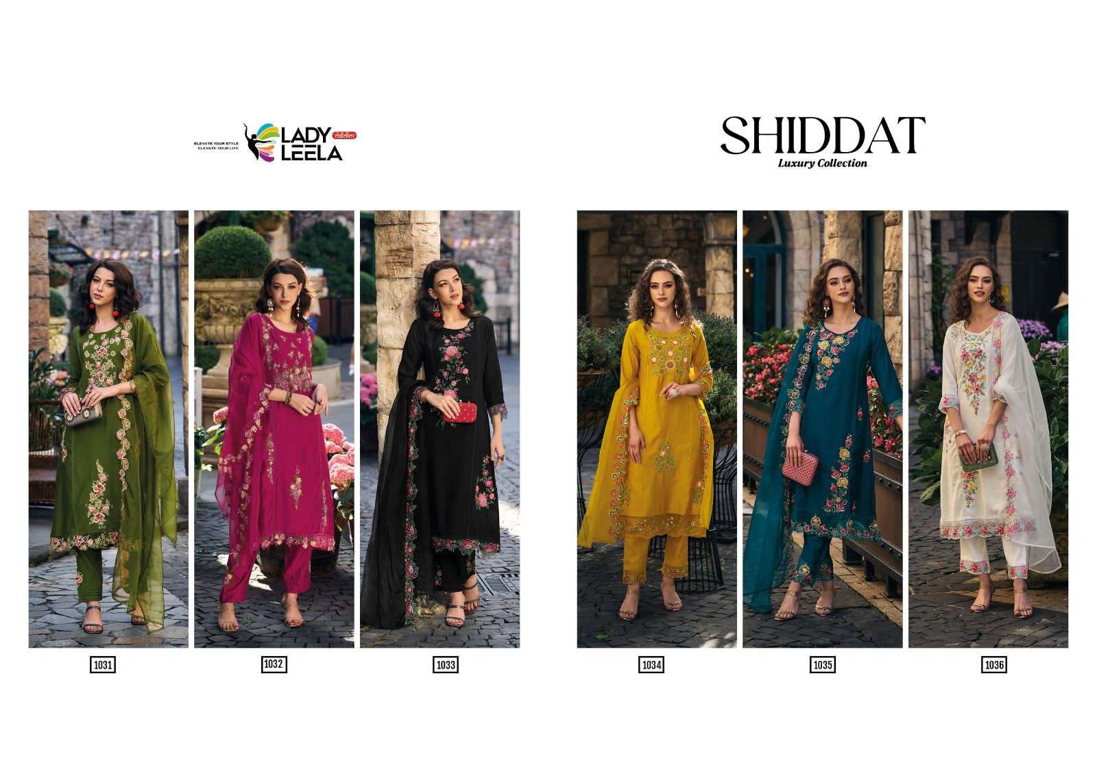 lady leela shiddat 1031-1036 series designer wedding kurti set wholesaler surat gujarat