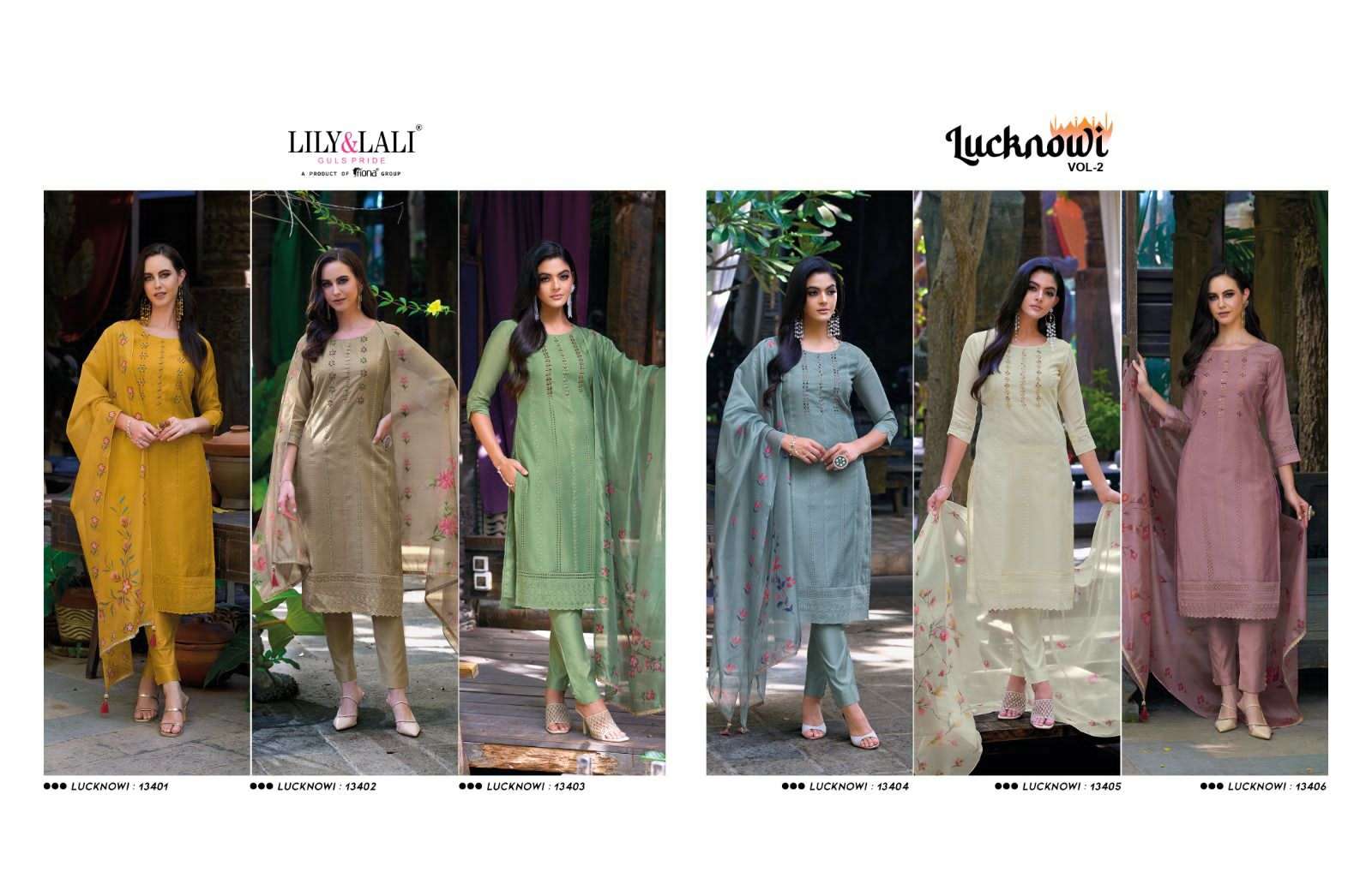 lily & lali lucknowi vol-2 13401-13406 series latest designer wedding wear kurti set wholesaler surat
