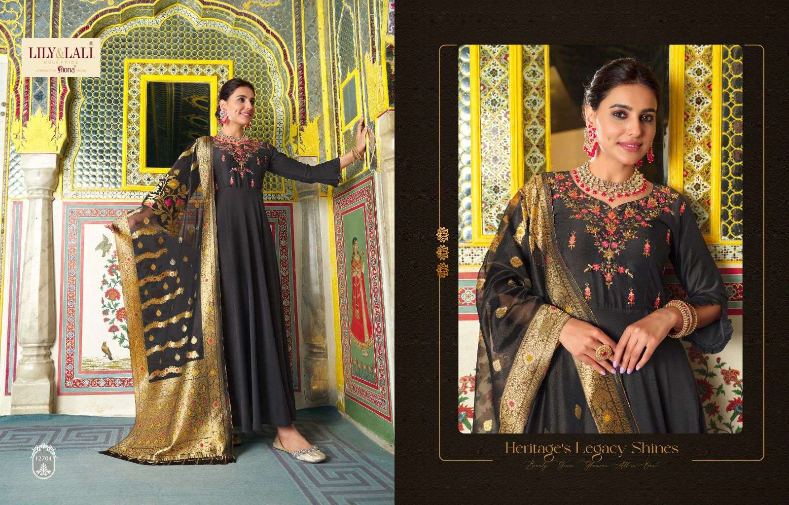 lily & lali mohini vogue 12701-12706 series designer readymade gown with dupatta wholesaler surat gujarat