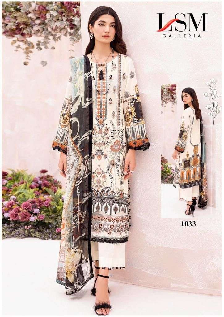lsm galleria parian dream heavy luxury lawn collection vol-4 1031-1036 series designer pakistani suit wholesaler surat