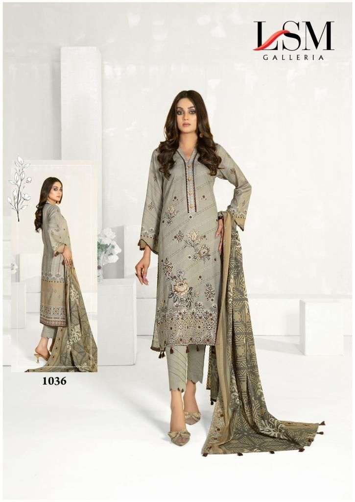 lsm galleria parian dream heavy luxury lawn collection vol-4 1031-1036 series designer pakistani suit wholesaler surat