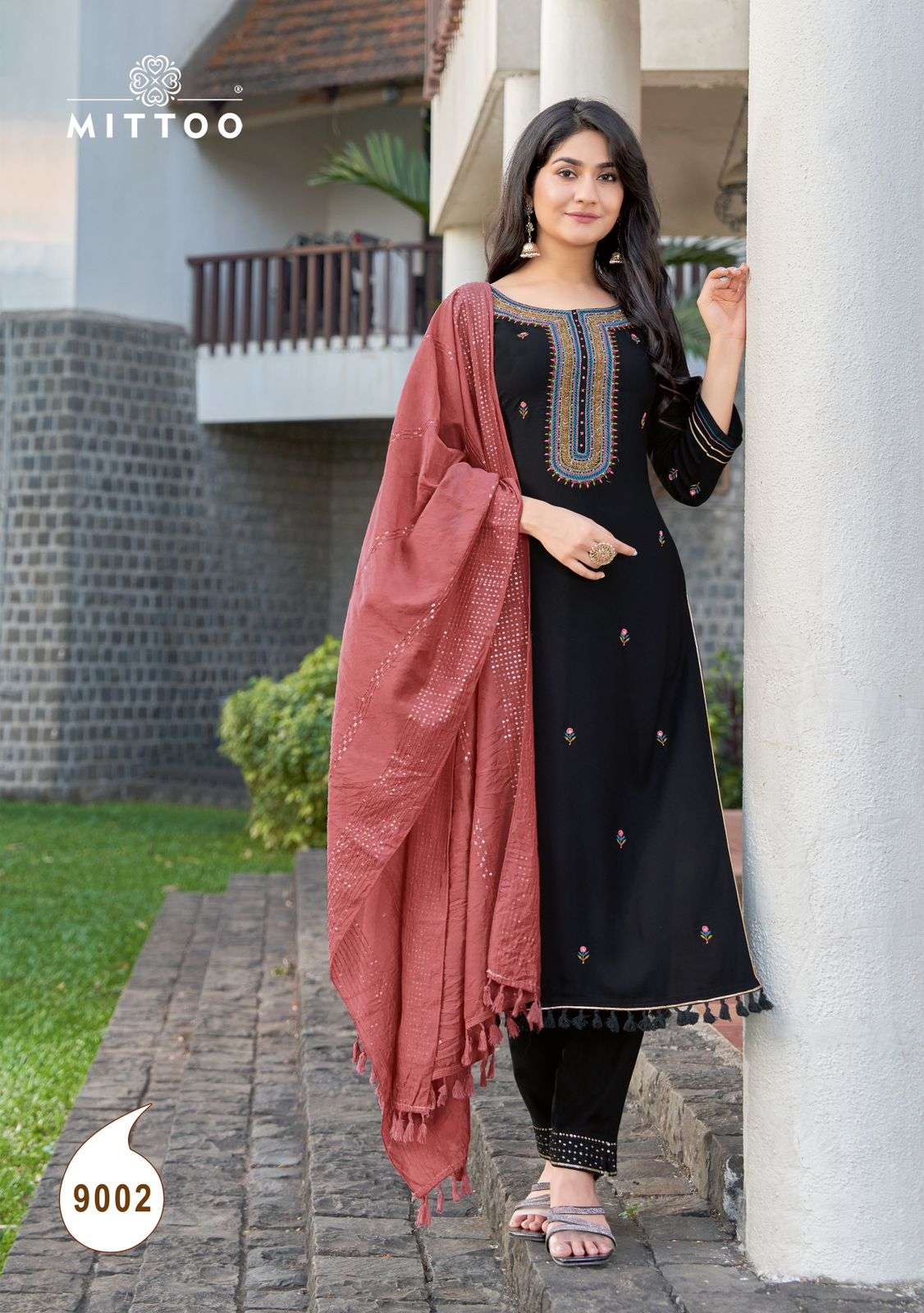 mittoo mosam 9001-9006 series designer latest fancy kurti pant dupatta set wholesaler surat gujarat