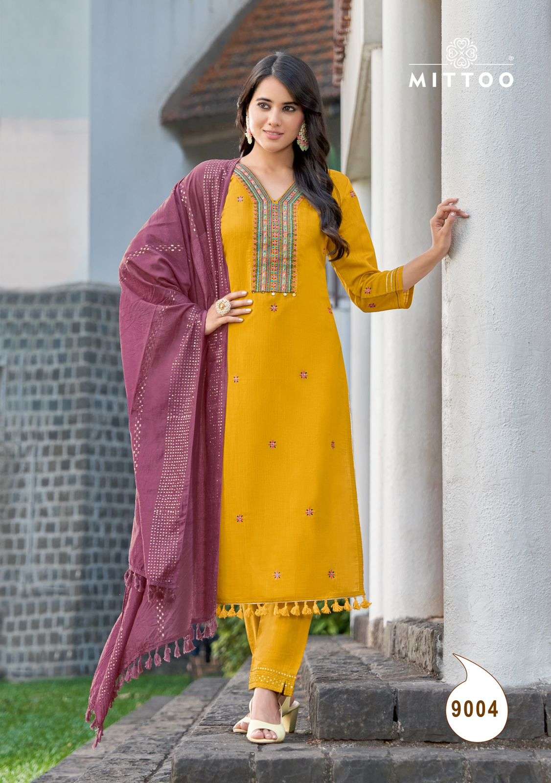 mittoo mosam 9001-9006 series designer latest fancy kurti pant dupatta set wholesaler surat gujarat