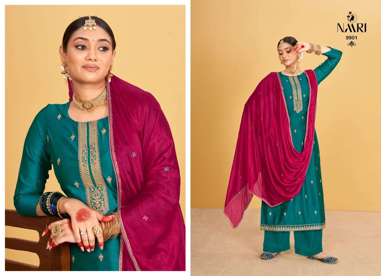 naari kaash silk 9901-9904 series designer pakistani wedding wear wholesaler surat gujarat