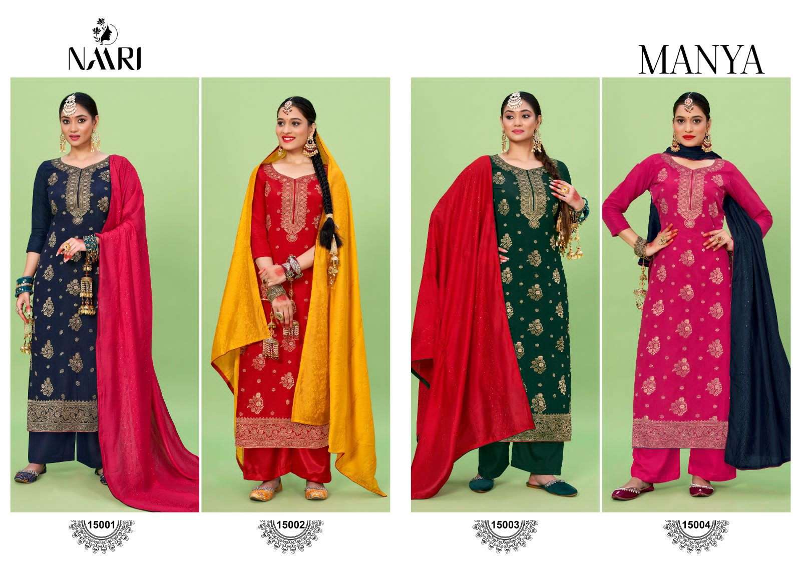 naari manya jacard 15001-15004 series latest designer salwar kameez wholesaler surat gujarat