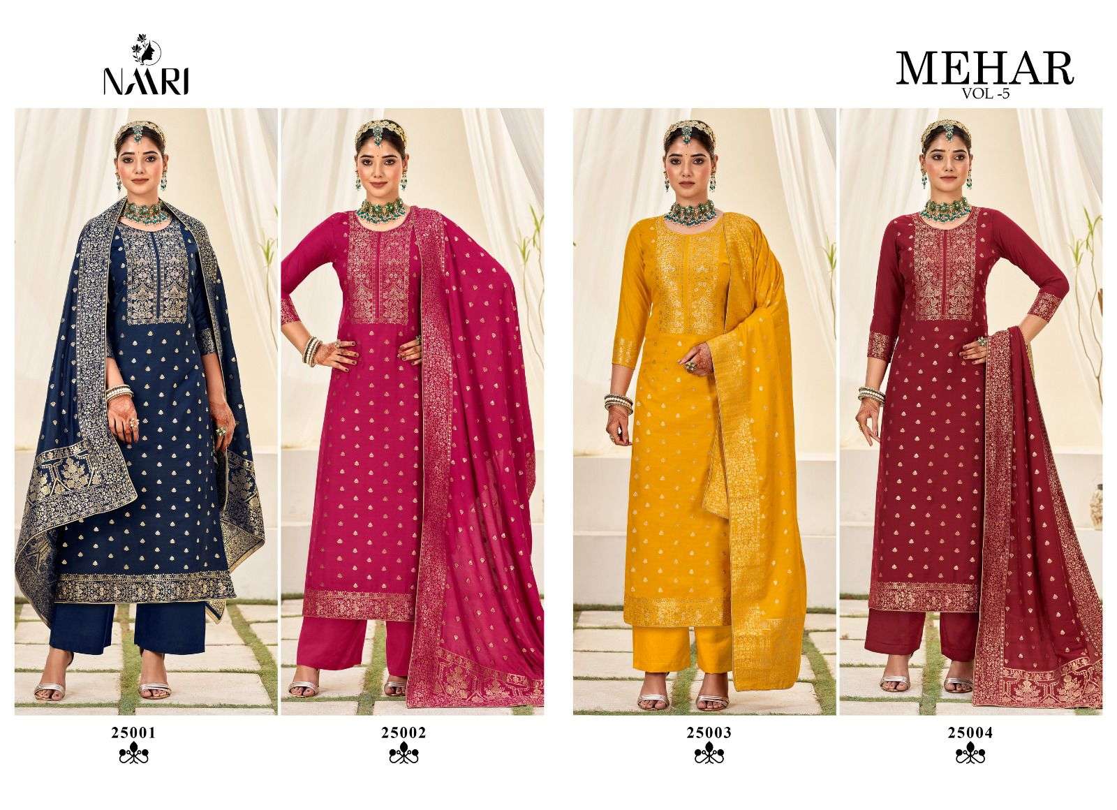 naari mehar vol-5 25001-25004 series latest partywear salwar kameez wholesaler surat gujarat