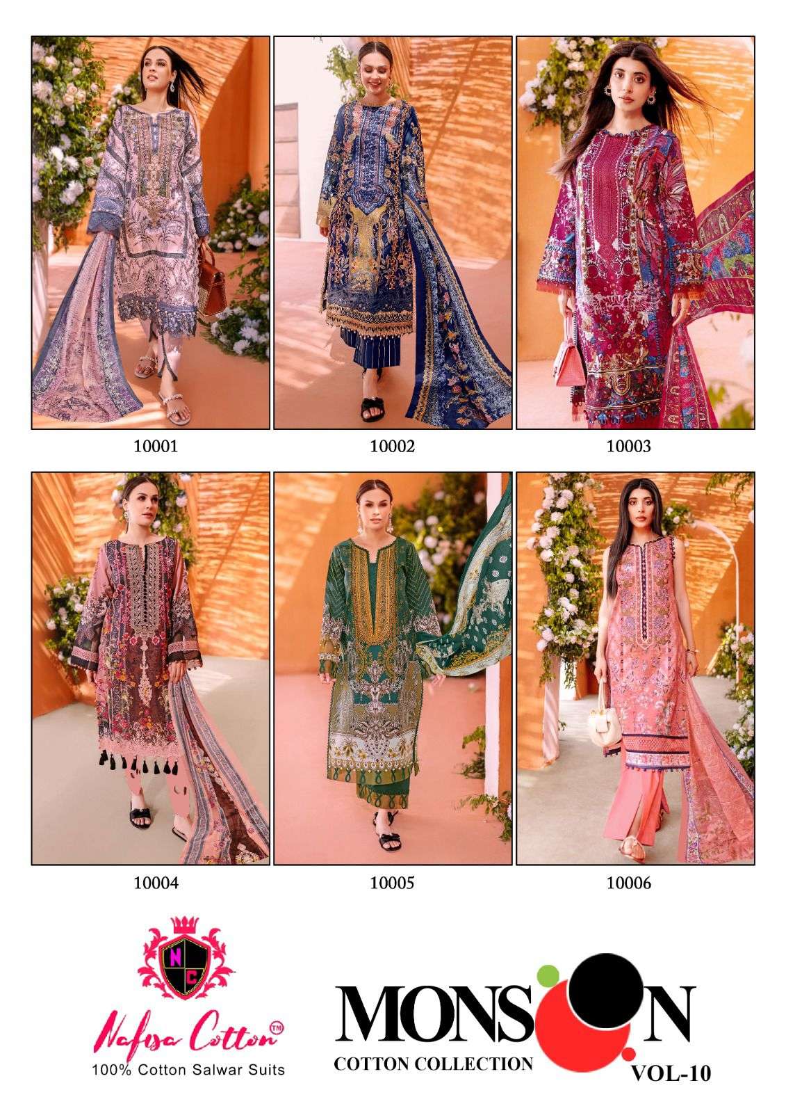 nafisa monsoon cotton collection vol-10 10001-10006 series designer fancy pakistani salwar kameez wholesaler