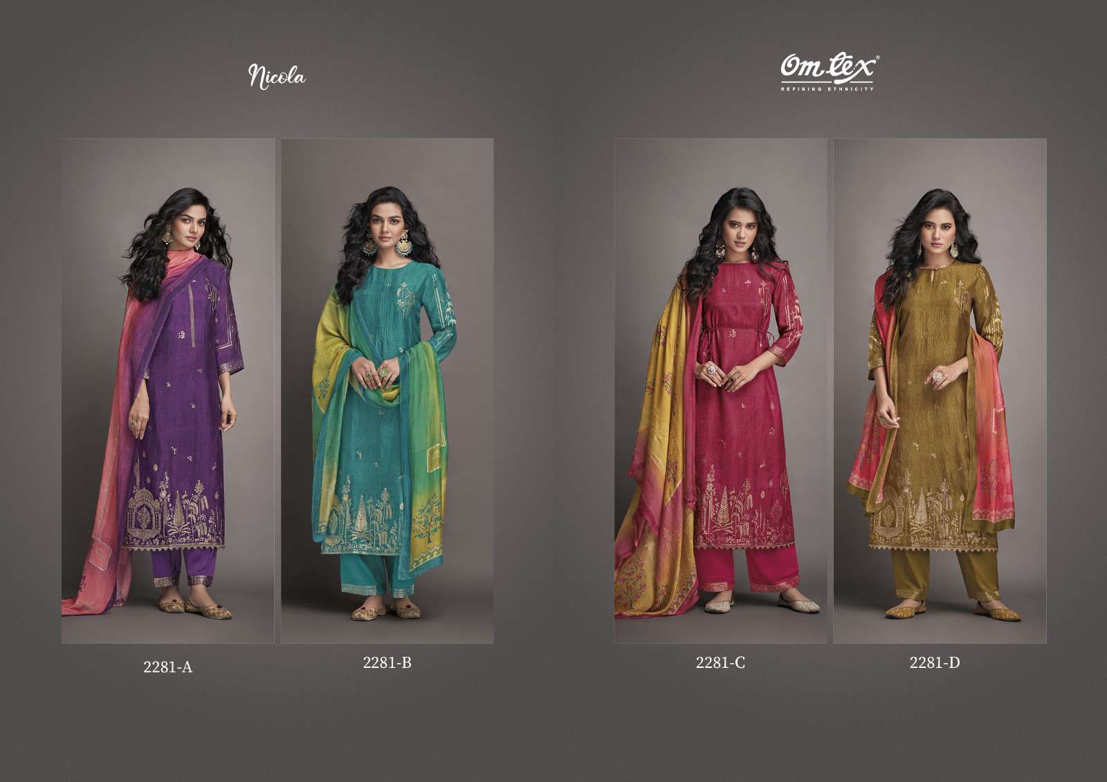 omtex nicola 2281 colours designer pakistani wedding wear salwar suit wholesaler surat