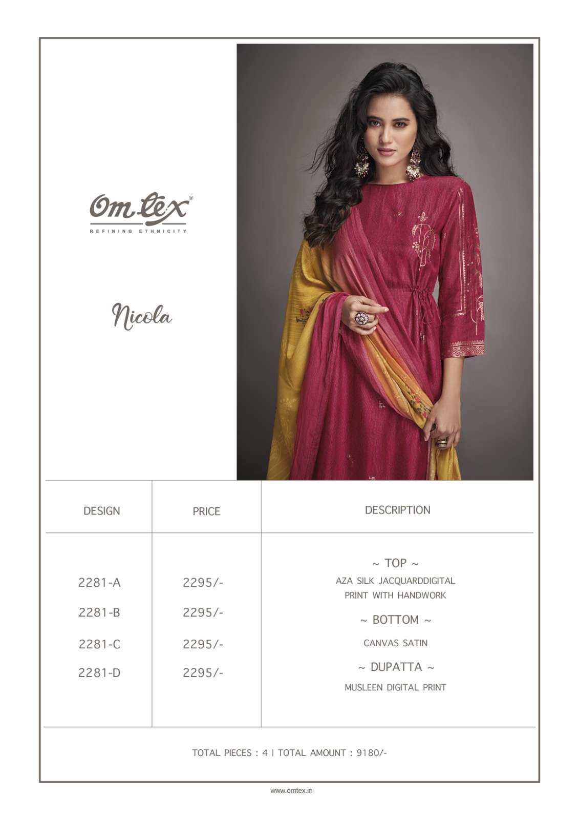 omtex nicola 2281 colours designer pakistani wedding wear salwar suit wholesaler surat