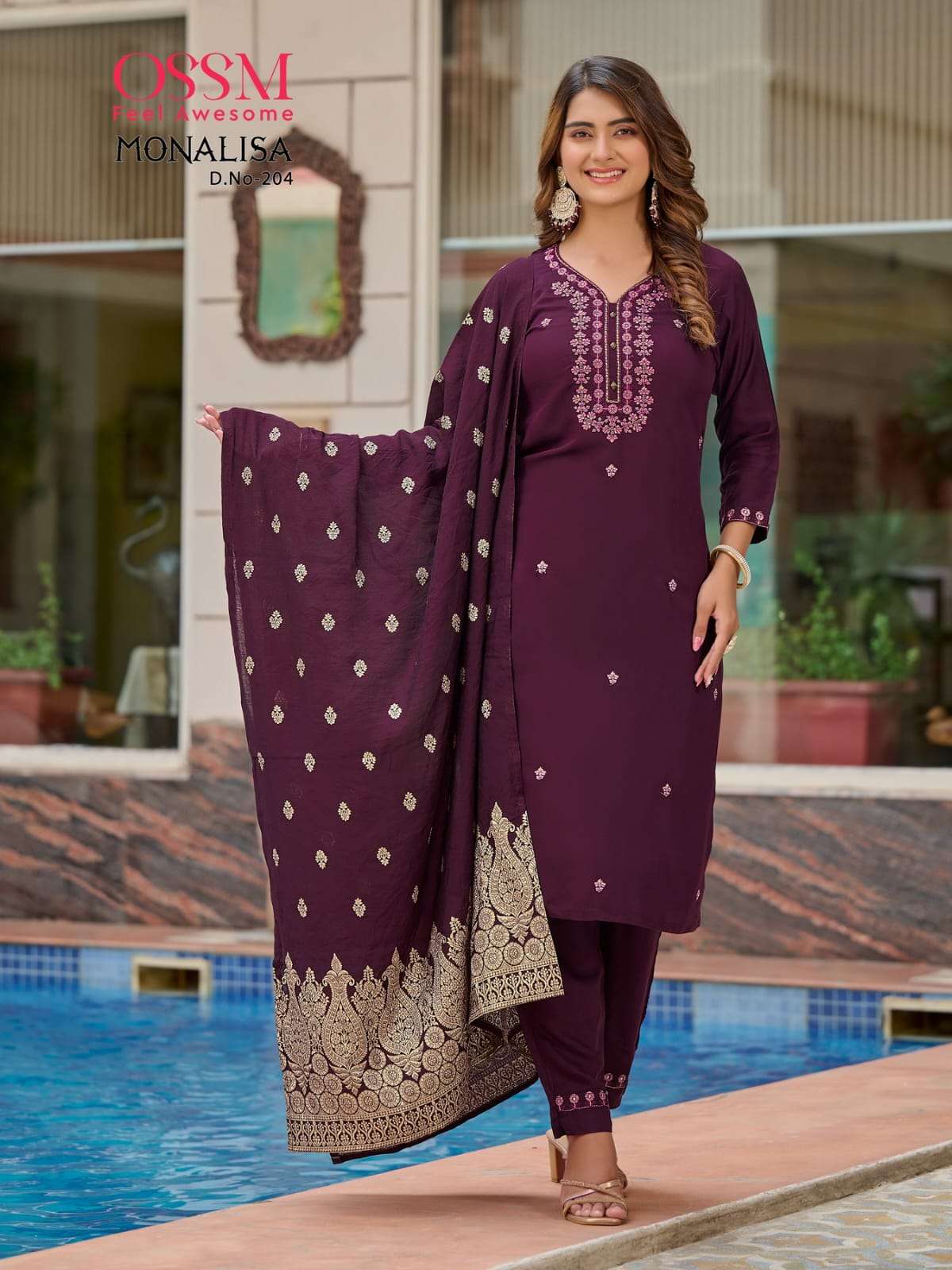 ossm monalisa 201-206 series designer wedding wear readymade pakistani salwar kameez wholesaler surat