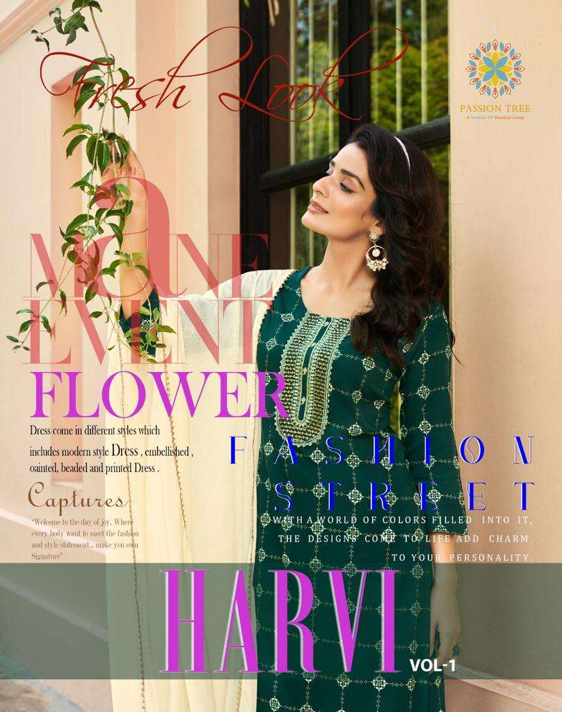 passion tree harvi vol-1 1001-1008 series designer party wear kurti set wholesaler surat gujarat
