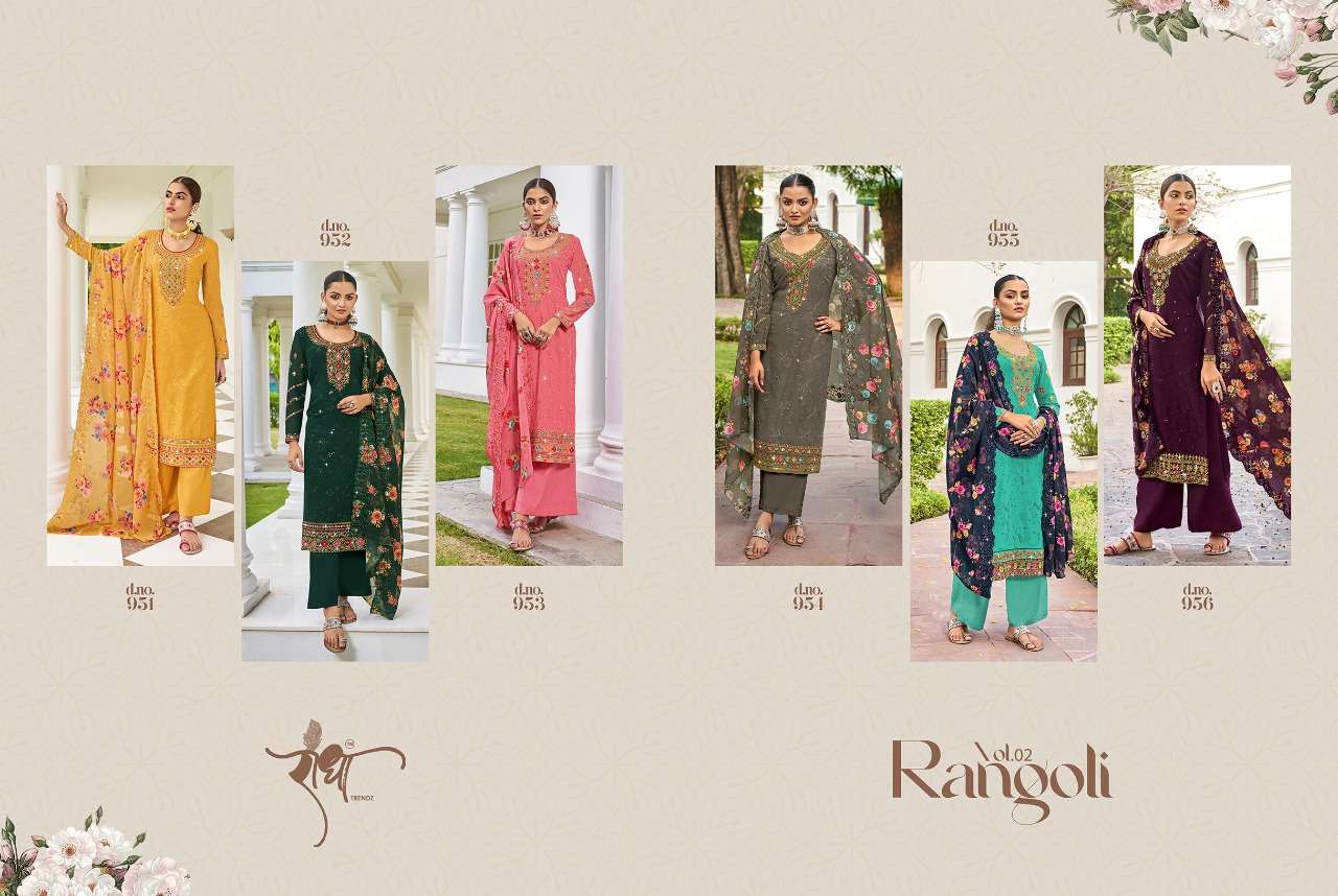 radha rangoli vol-2 951-956 series designer fancy salwar kameez wholesaler surat gujarat