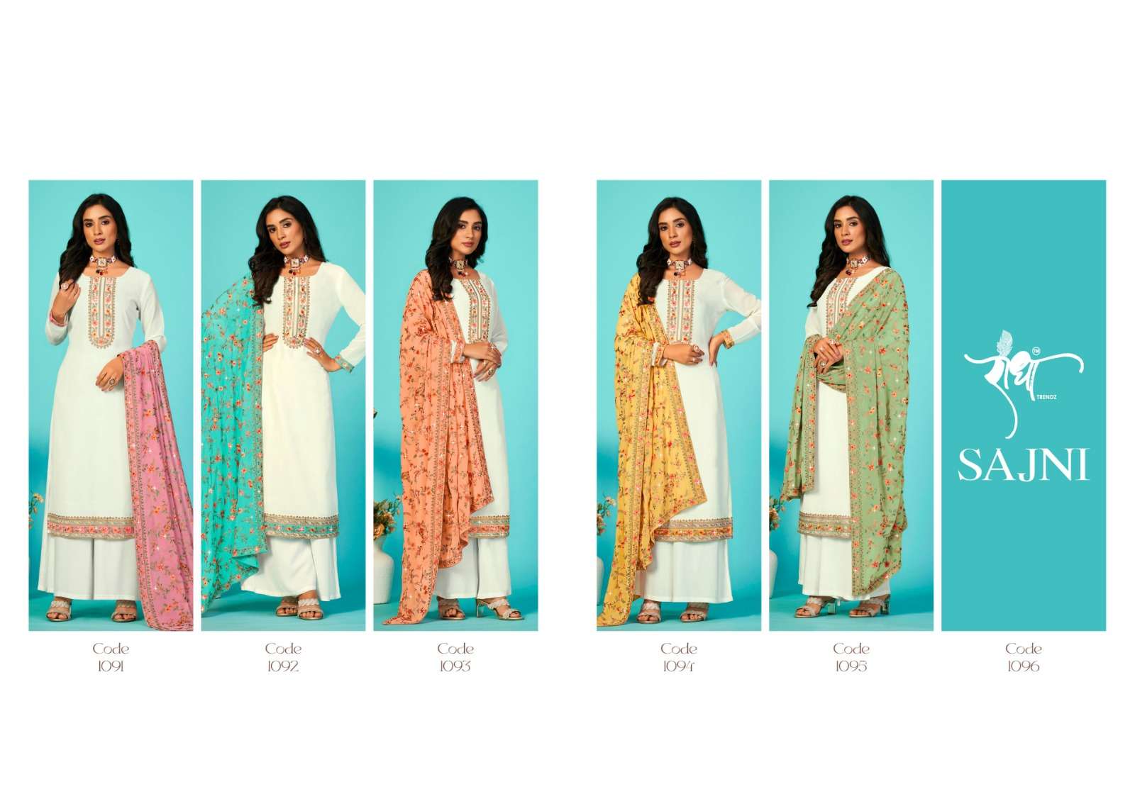 radha sajni 1091-1095 series latest designer salwar kameez wholesaler surat gujarat