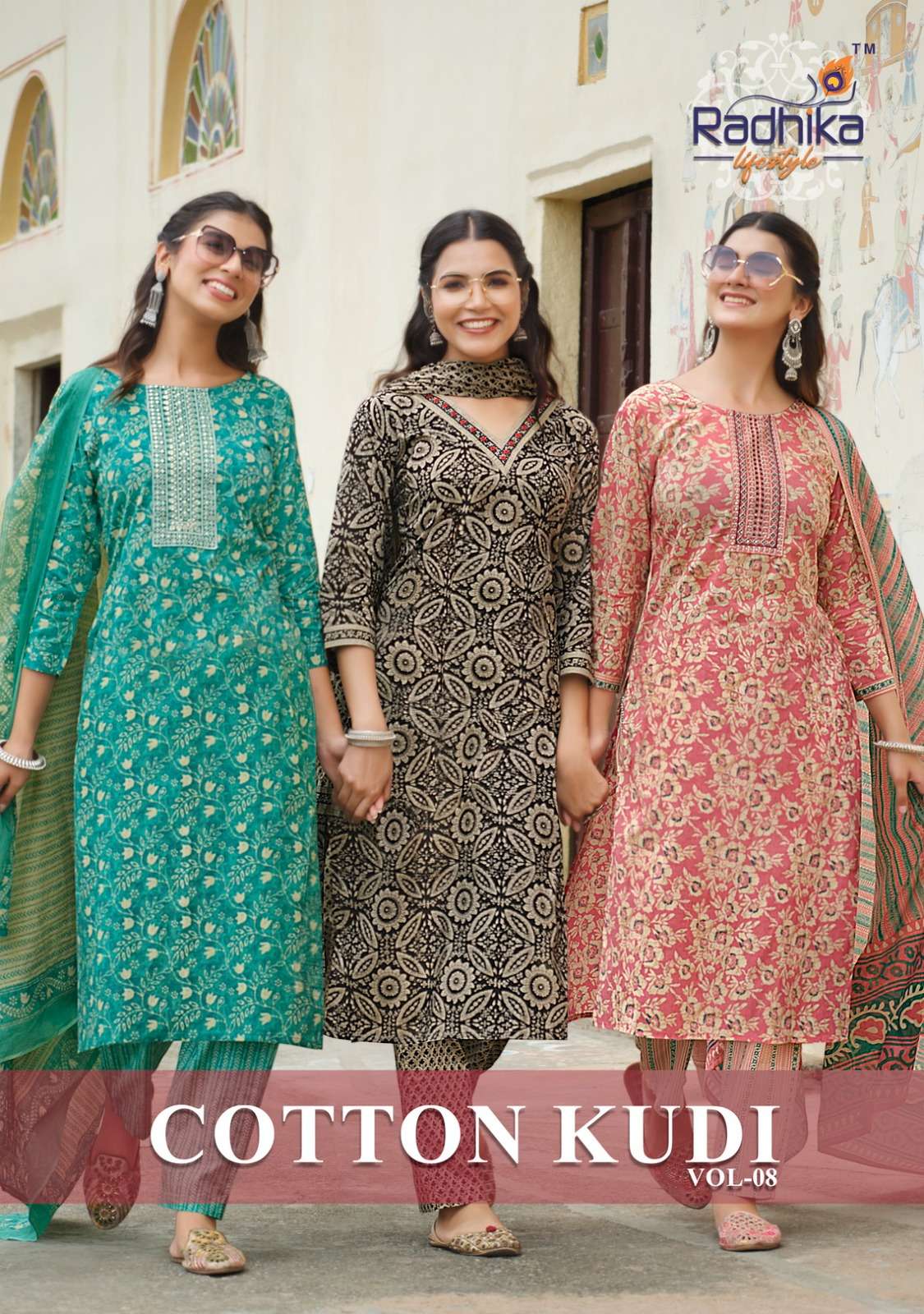 radhika cotton kudi vol-8 8001-8006 series designer cotton kurti set wholesaler surat gujarat