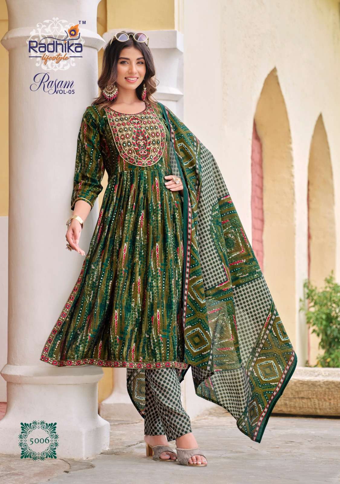 radhika life style rasam vol 5 5001-5008 series designer modal muslin nayra cut catalogue price wholesaler 