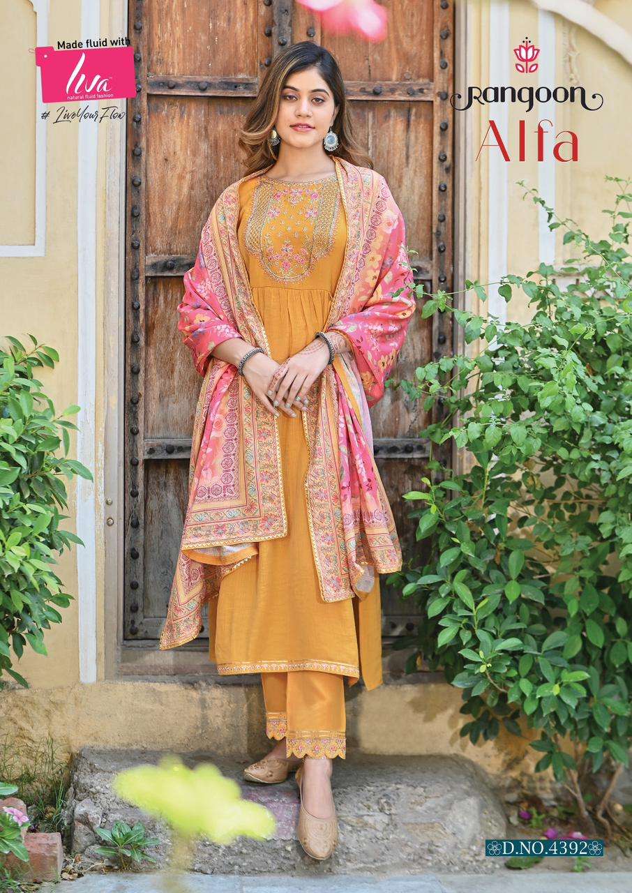 rangoon alfa 4391-4394 series latest designer wear kurti wholesaler surat gujarat