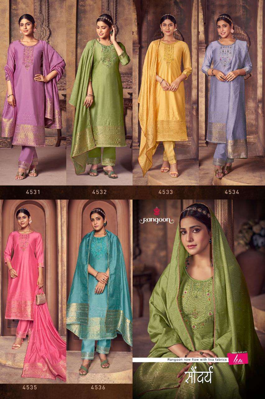 rangoon soundrya 4531-4536 series latest wedding wear readymade salwar kameez wholesaler surat