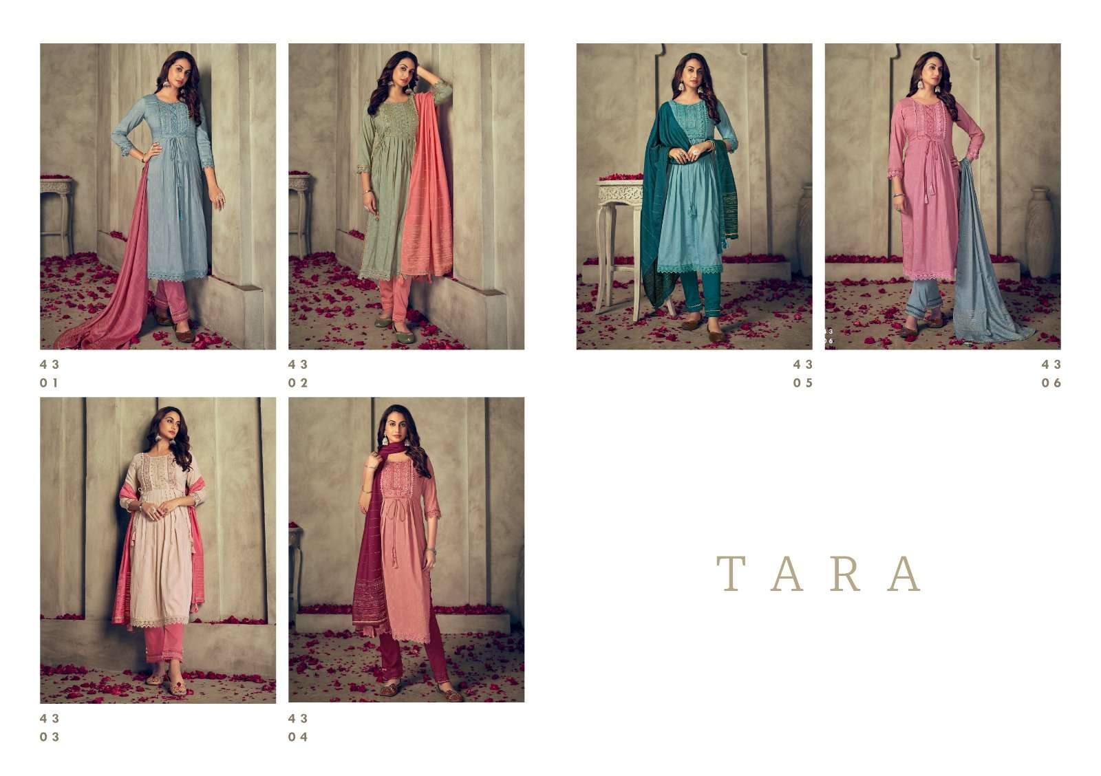 rangoon tara 4301-4306 series designer latest nayra cut kurti wholesaler surat gujarat