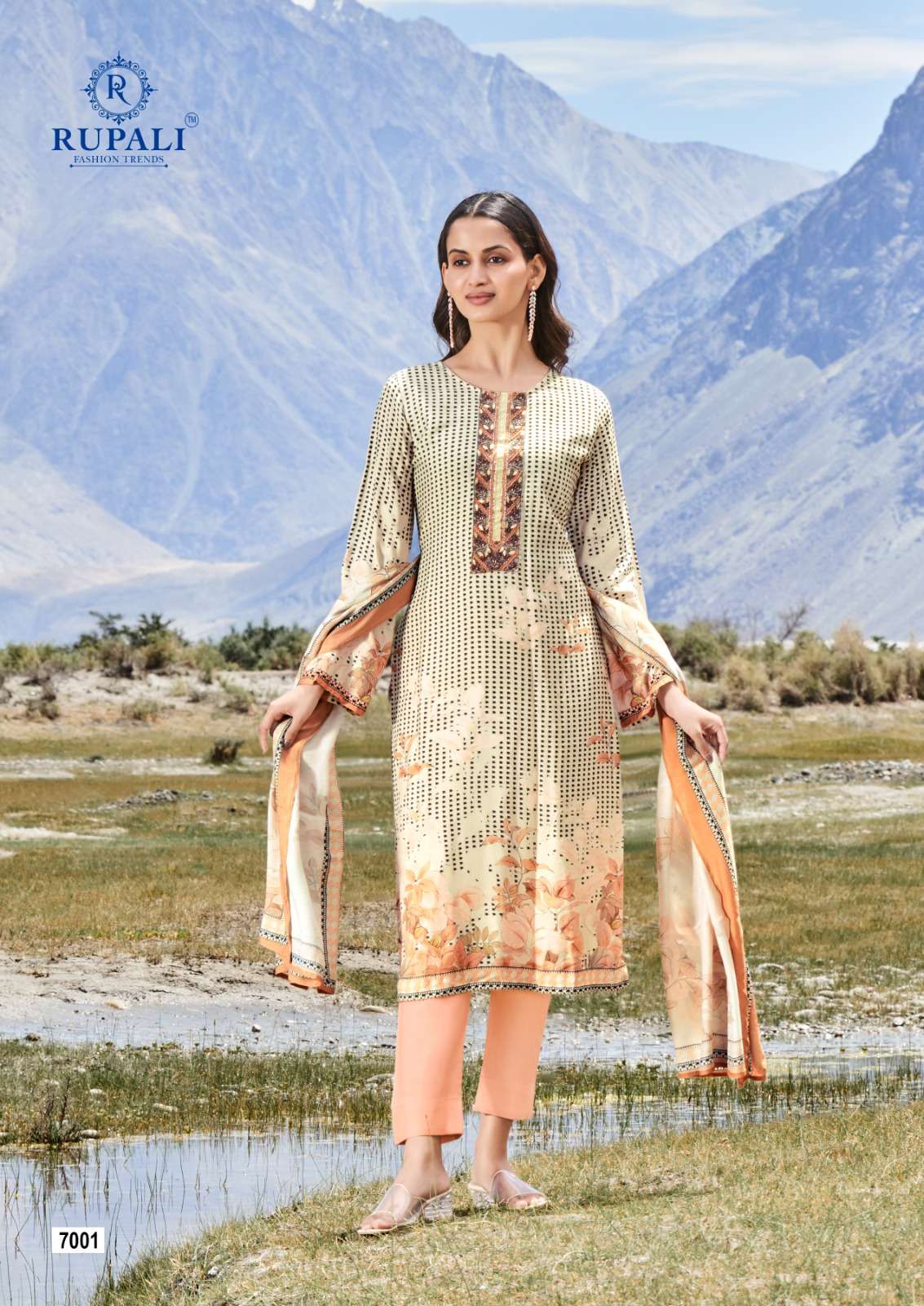 rupali fashion haasini 7001-7004 series latest fancy designer kurti set wholesaler surat gujarat