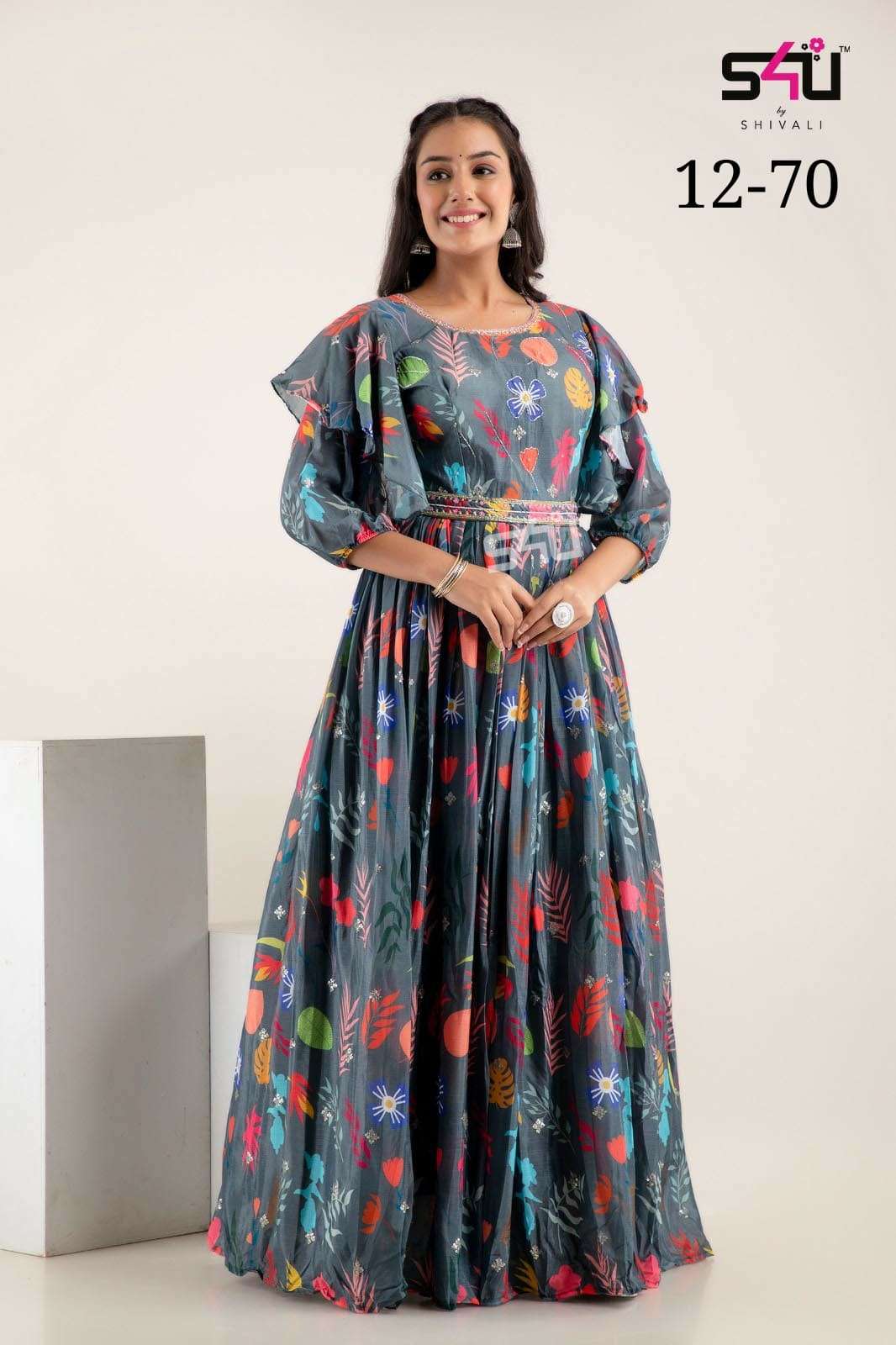 s4u shivali 12-70 design latest fancy wedding wear floor length gown at wholesale price surat gujarat