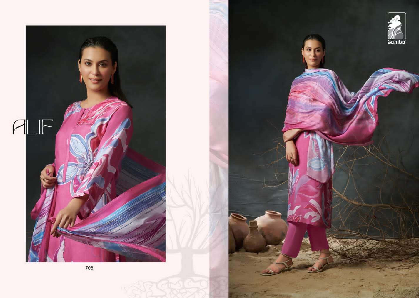 sahiba alif muslin silk digital printed unstich punjabi style salwar kameez wholesale surat