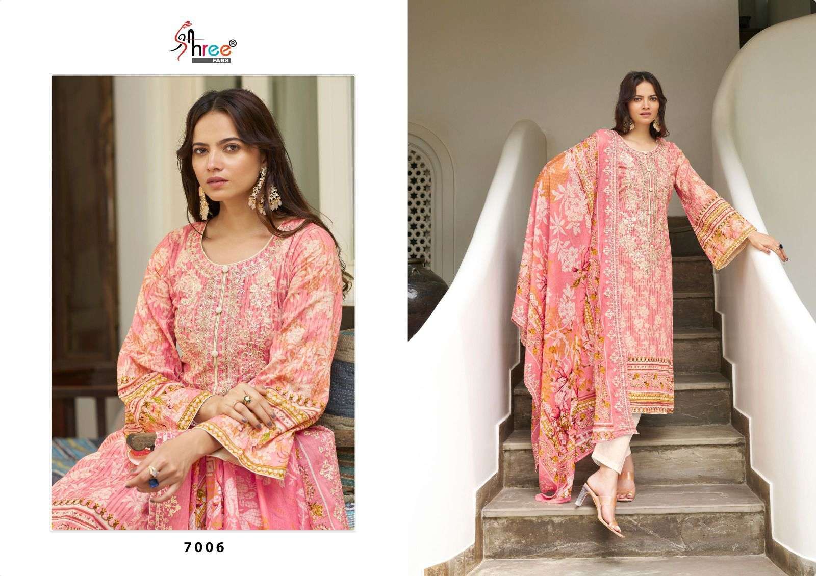 shree fab bin saeed lawn collection vol-7 7001-7006 series designer pakistani salwar kameez wholesaler surat gujarat